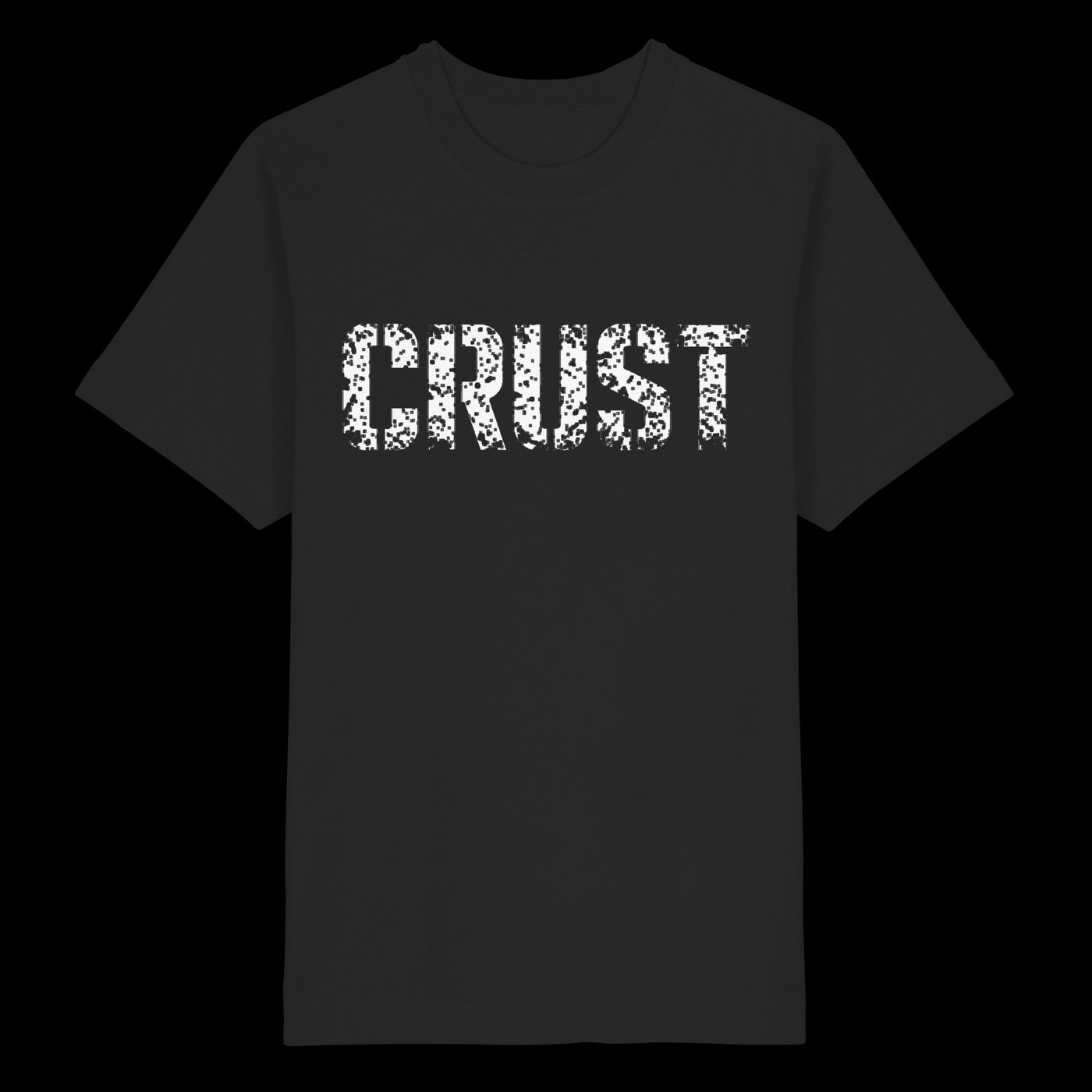 CRUST auf schwarzem Shirt, vorne