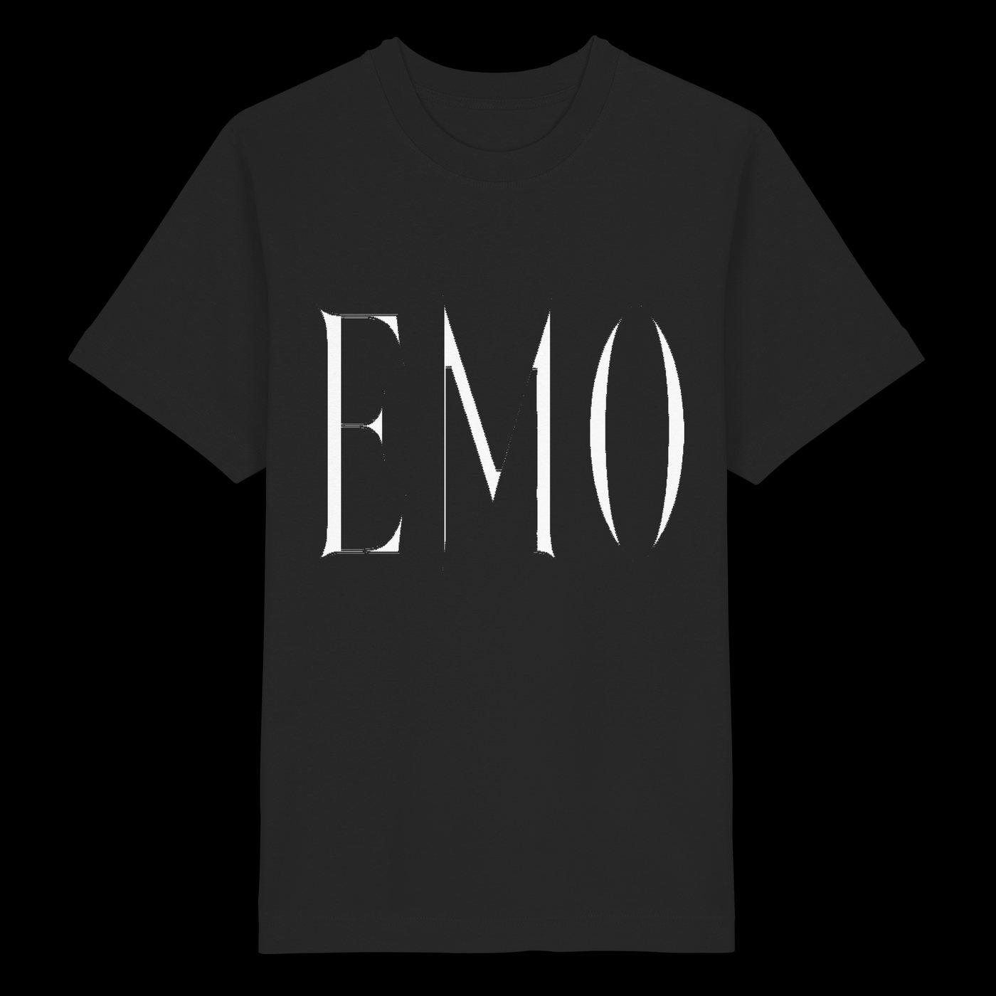 EMO auf schwarzem Shirt, vorne