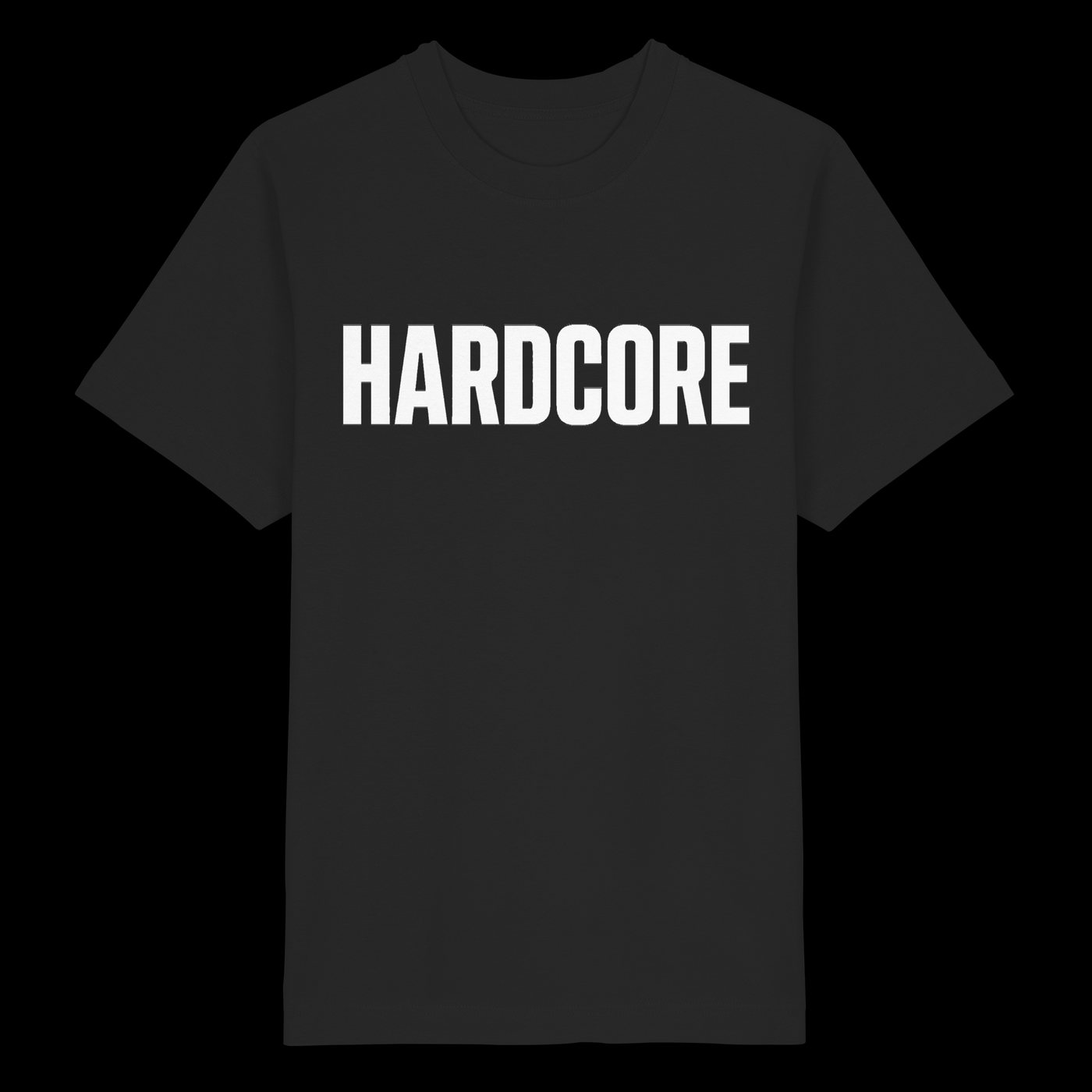 HARDCORE auf schwarzem Shirt, vorne