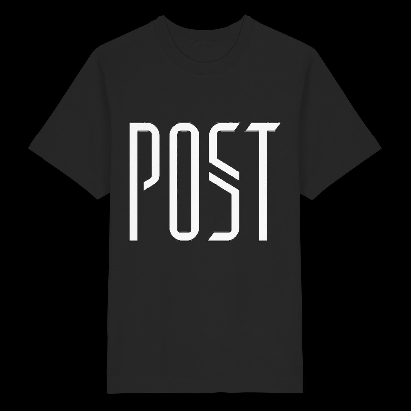 POST auf schwarzem Shirt, vorne