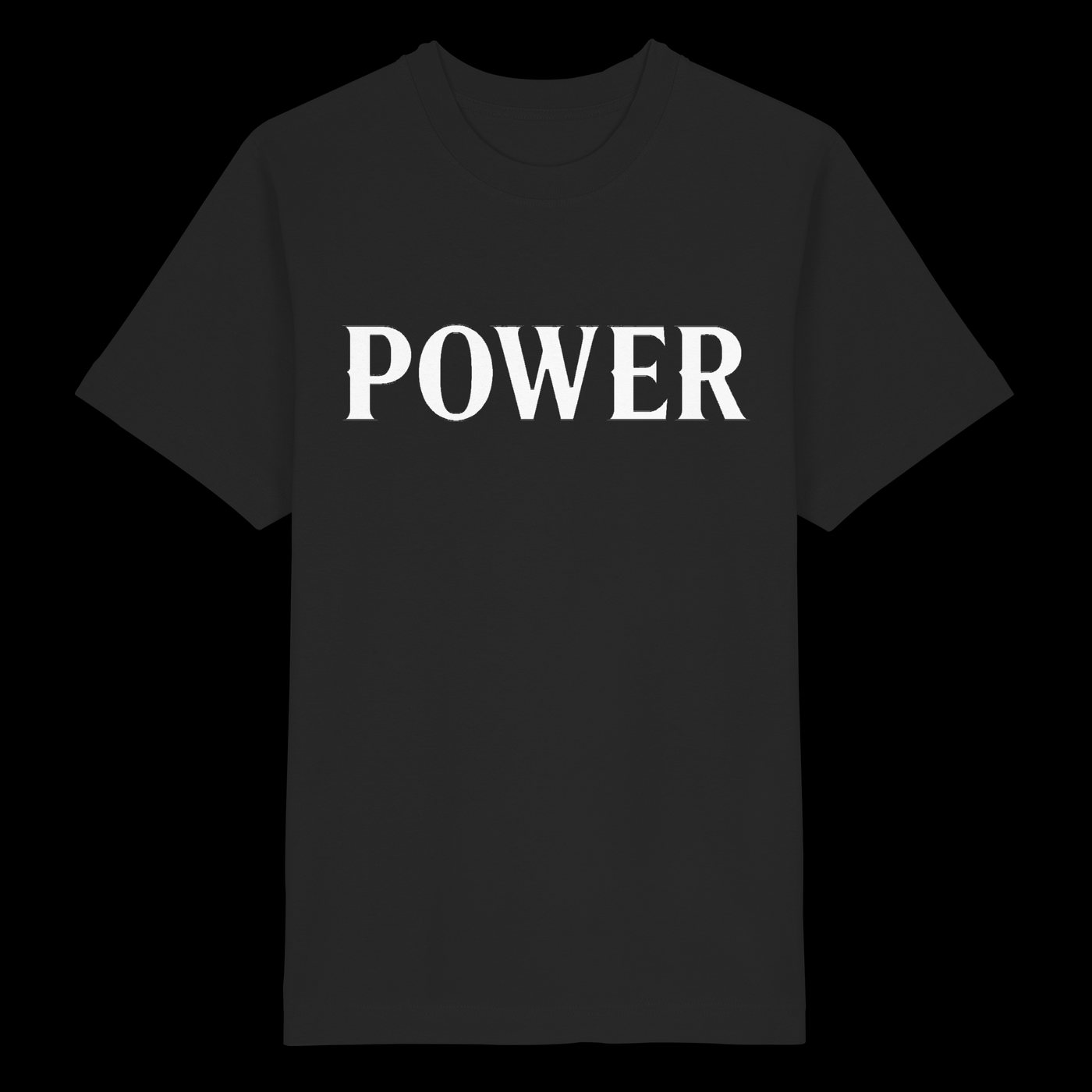 POWER auf schwarzem Shirt, vorne