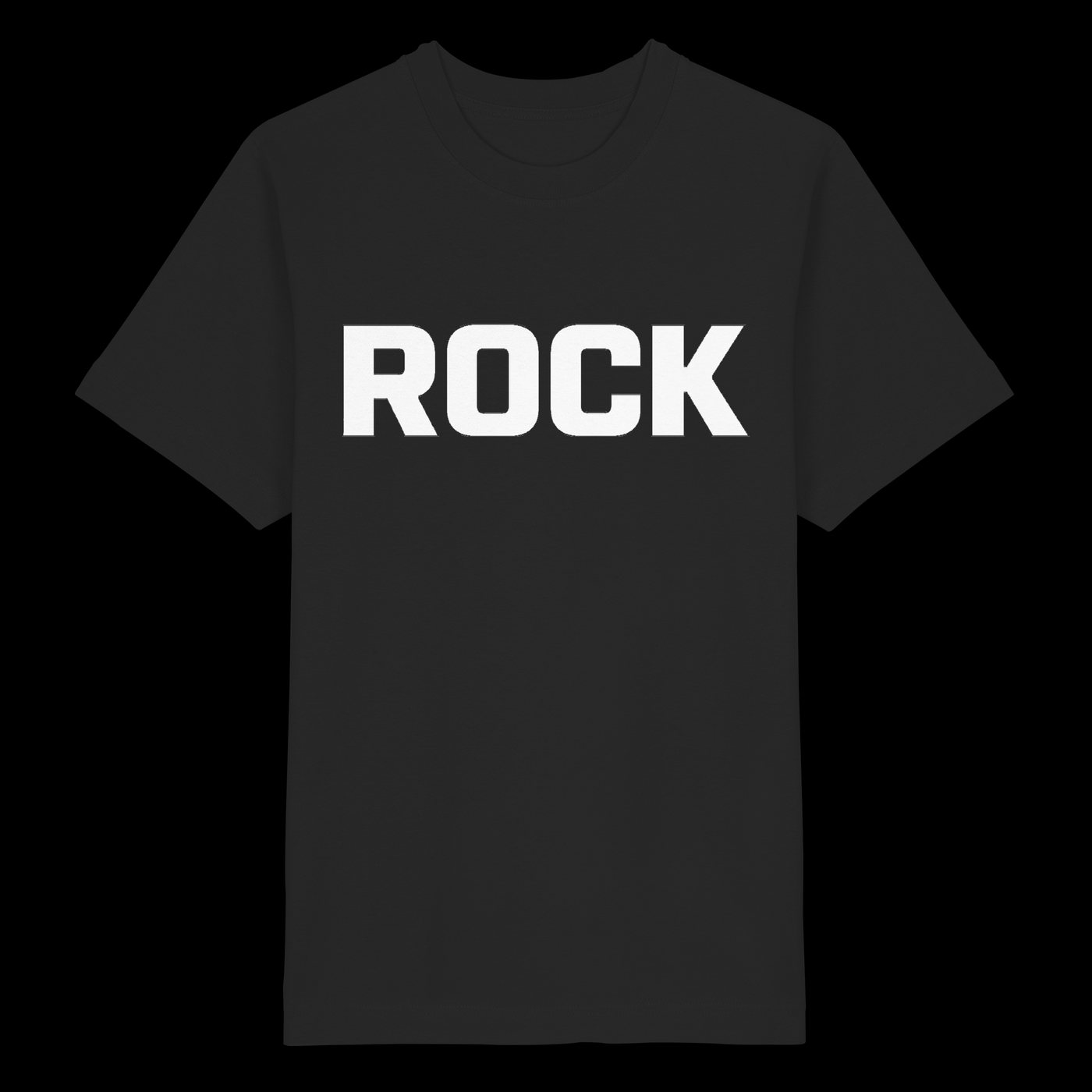 ROCK auf schwarzem Shirt, vorne